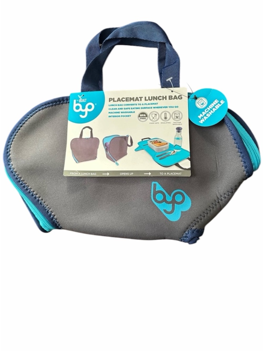 Built by BP Placemat Lunch Bag in Gray and Teal